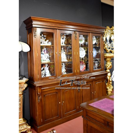 Libreria Annette Stile Vittoriano Inglese Vetrina Cristalliera Credenza Ministeriale Presidenziale Noce 8 Porte 4 Cassetti Na04