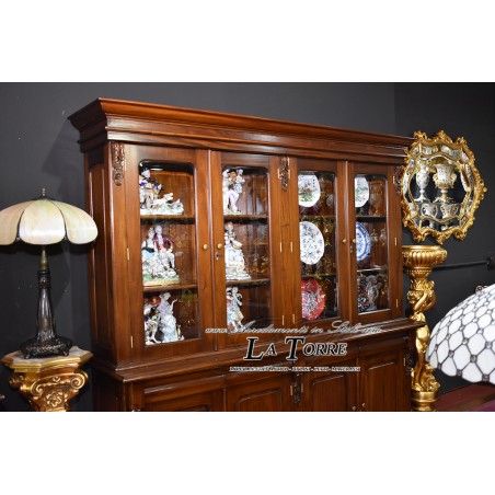 Libreria Annette Stile Vittoriano Inglese Vetrina Cristalliera Credenza Ministeriale Presidenziale Noce 8 Porte 4 Cassetti Na04