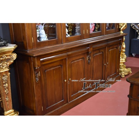 Libreria Annette Stile Vittoriano Inglese Vetrina Cristalliera Credenza Ministeriale Presidenziale Noce 8 Porte 4 Cassetti Na04