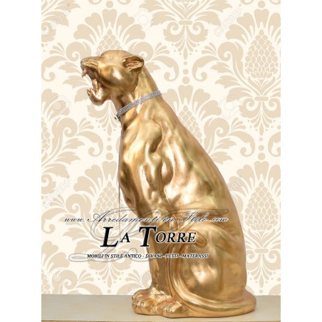 Ceramic statue sculpture Panther Leopard Puma gold leaf swarovski 90 cm