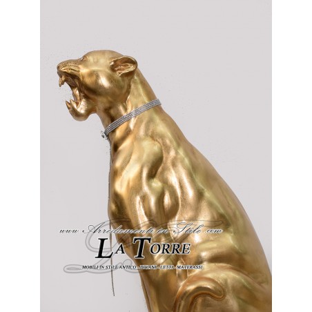 Keramik-Tierstatue, Skulptur, Panther, Leopard, Jaguar, Puma, Blattgold, Swarovski-Kristalle, H 80 cm, PR22