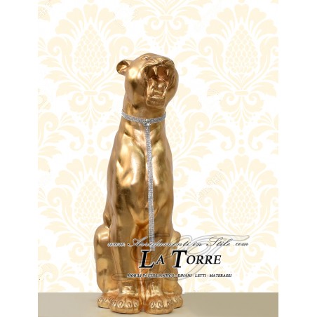Ceramic statue sculpture Panther Leopard Puma gold leaf swarovski 90 cm