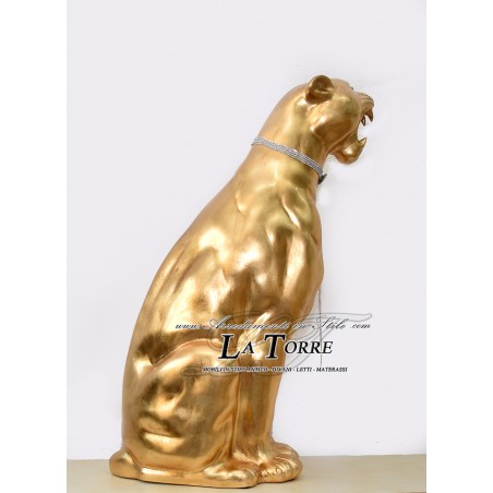 Keramik-Tierstatue, Skulptur, Panther, Leopard, Jaguar, Puma, Blattgold, Swarovski-Kristalle, H 80 cm, PR22