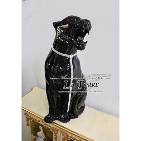 Animali in ceramica Statua scultura Tigre bocca aperta nera swarovski H90cm PR10