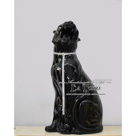 Keramik-Tierstatue, Tiger mit offenem Maul, schwarz, Swarovski-Kristall, H 90 cm, PR10