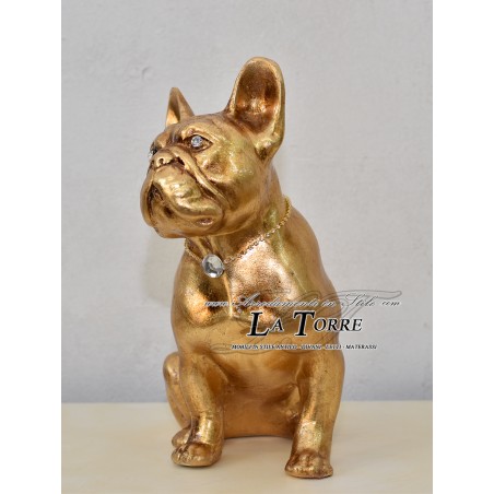 Statua scultura cucciolo cane bulldog francese dog oro swarovski H30 PR09