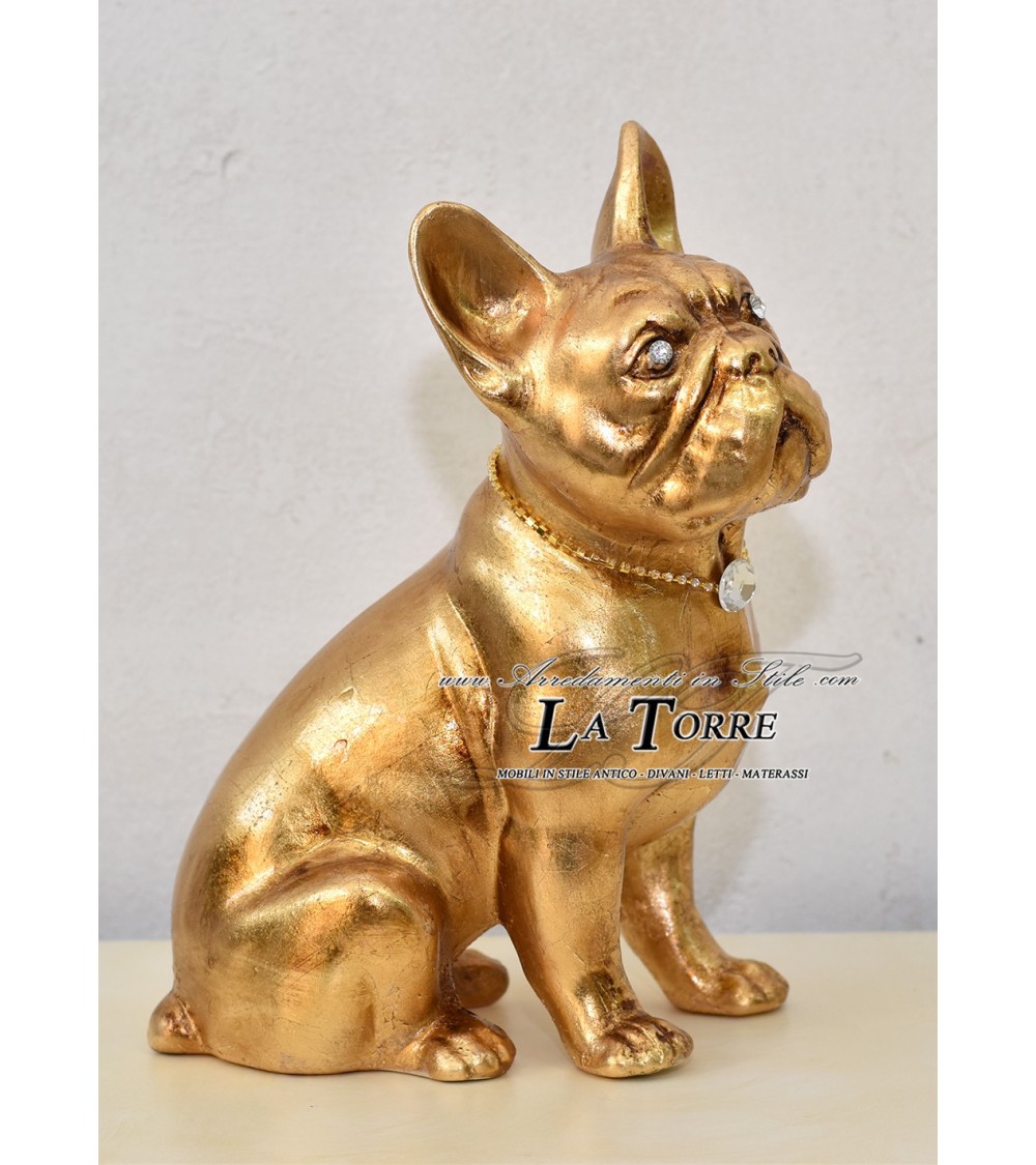 Statua scultura cucciolo cane bulldog francese dog oro swarovski