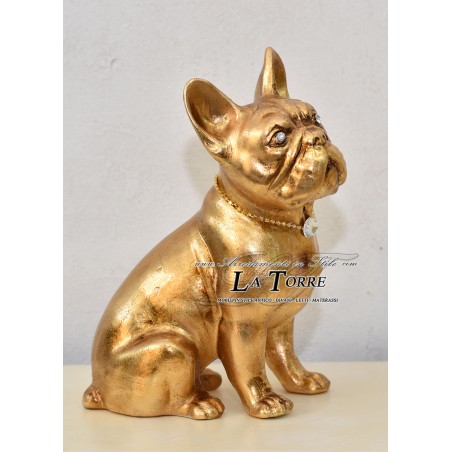 Statua scultura cucciolo cane bulldog francese dog oro swarovski H30 PR09