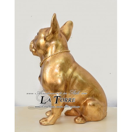 Statua scultura cucciolo cane bulldog francese dog oro swarovski H30 PR09