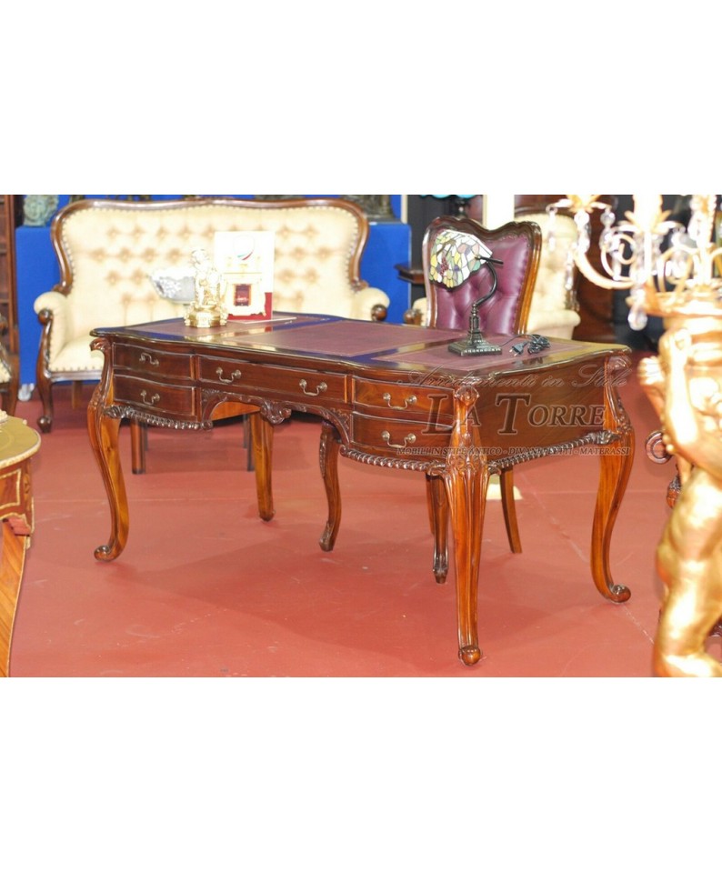 Ministerschreibtisch aus burgunderrotem Chippendale