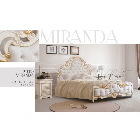 King size double bed Baroque faux leather solid wood gold silver Miranda