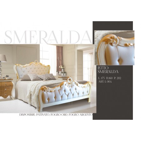 Letto Matrimoniale king size Barocco ecopelle o vellutino legno massello oro o argento qualsiasi colore Smeralda