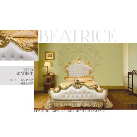 Letto Matrimoniale king size contenitore ecopelle o vellutino Barocco legno foglia oro o argento qualsiasi colore Beatrice