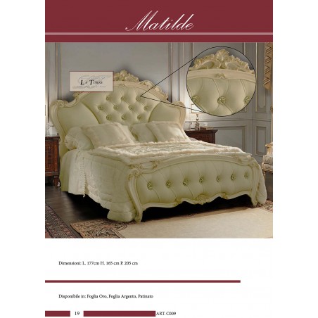 Letto Matrimoniale king size Barocco ecopelle o vellutino legno foglia oro o argento qualsiasi colore Matilde