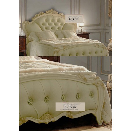 Letto Matrimoniale king size Barocco ecopelle o vellutino legno foglia oro o argento qualsiasi colore Matilde