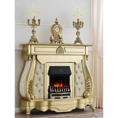 Electric fireplace English Baroque stove gold marble faux leather champagne Na26