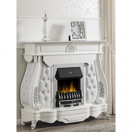 Electric fireplace English Baroque stove white silver details marble eco-leather white Na26
