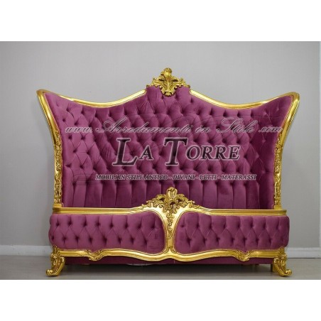 Bergère Doppelbett Louis XV Empire Barock Gold Samt Fuchsia Swarovski AL1885