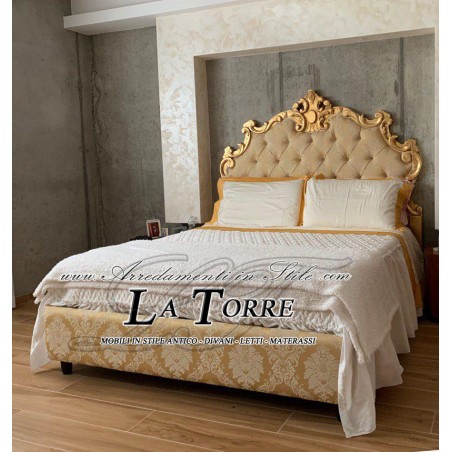 Letto Matrimoniale king size  Barocco ecopelle o vellutino legno foglia oro o argento qualsiasi colore Giselle