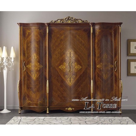 Giglio wardrobe 3 or 4 sliding doors modern classic inlaid wood chest of drawers