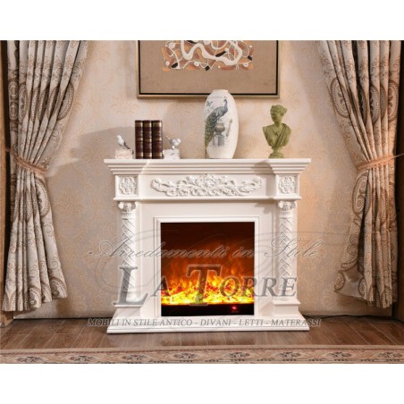 Classic ivory English Baroque solid wood electric fireplace 320