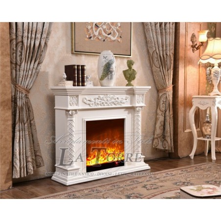 Classic ivory English Baroque solid wood electric fireplace 320