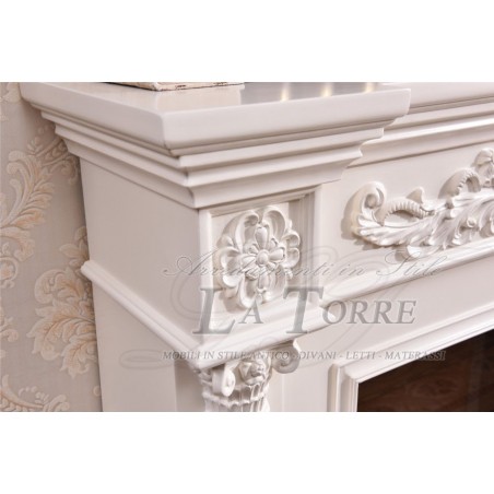 Classic ivory English Baroque solid wood electric fireplace 320