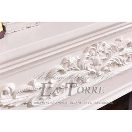 Classic ivory English Baroque solid wood electric fireplace 320