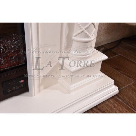 Classic ivory English Baroque solid wood electric fireplace 320