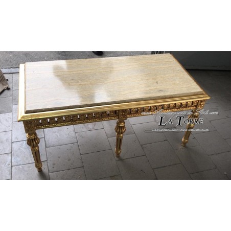 Rechteckiger Empire-Couchtisch, barocker Teetisch aus Goldmarmor, MA3012