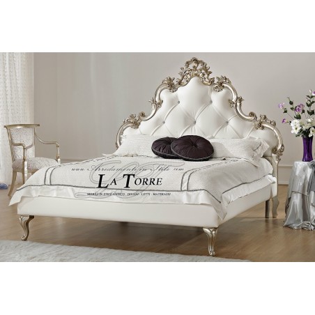 Doppelbett (Kingsize) mit barockem Stauraum, Kunstleder oder Samt, Holz mit Silber- oder Blattgoldauflage, jede Farbe Valentina