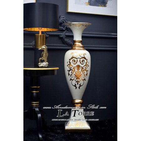 Amphorenvase, Becher, Athena, stehend, elfenbeinfarben und goldbemalt, Keramik, RA07
