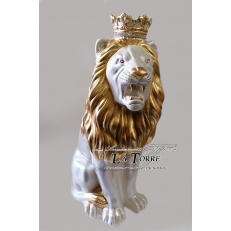Lion sculpture ceramic statue open mouth pearl white leaf gold swarovski details 85 cm