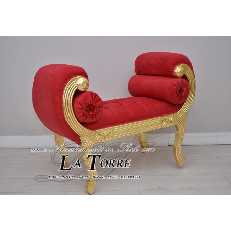 Dormeuse divano panca cinese panchetta tessuto velluto rosso AR079