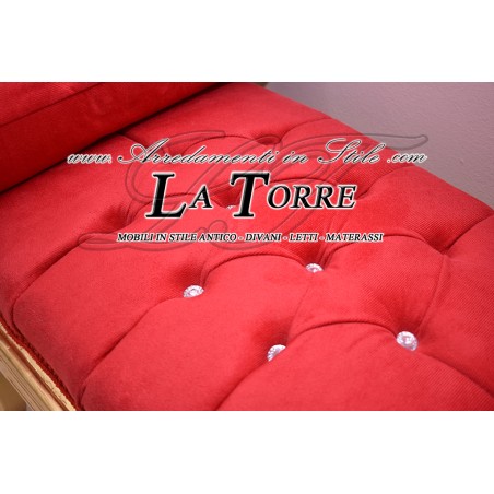 Dormeuse divano panca cinese panchetta tessuto velluto rosso AR079