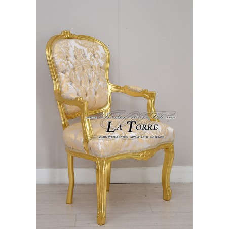 Futè armchair Louis XV gold armrests baroque ivory damask fabric AR1114