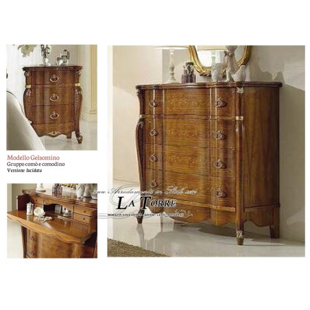 Bedroom triptych Gelsomino night group dresser classic bedside table polished walnut and gold