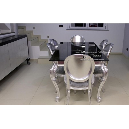 Tavolo rettangolare da pranzo cm 180 allungabile 240 argento barocco piano in legno TA03