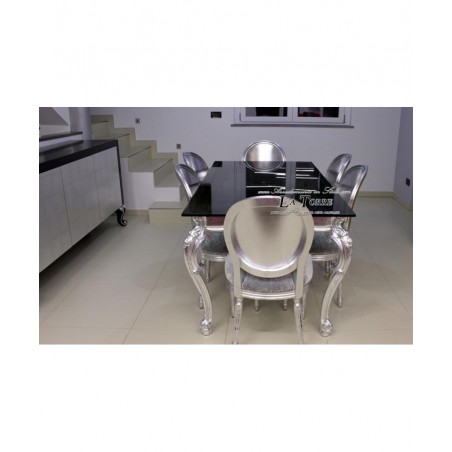 Tavolo rettangolare da pranzo barocco 150 cm allungabile 200 argento o qualsiasi colore piano in legno TA02