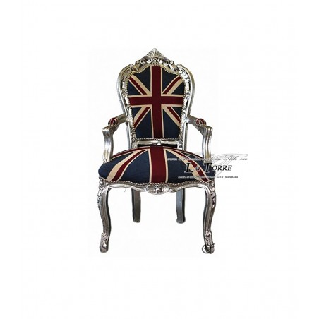 Sedia Poltrona Still Luigi XV Barocco Impero argento tessuto Inglese AL2729