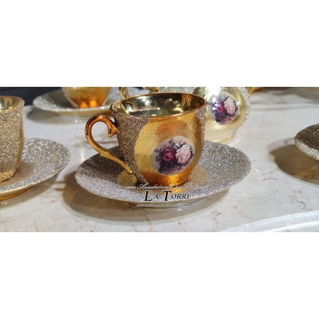 27-teiliges Kaffee- und Teeservice, Porzellan, Silber, Gold, Teekanne, Tassen, Untertassen, Zuckerdose