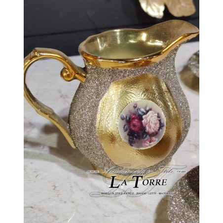27-teiliges Kaffee- und Teeservice, Porzellan, Silber, Gold, Teekanne, Tassen, Untertassen, Zuckerdose