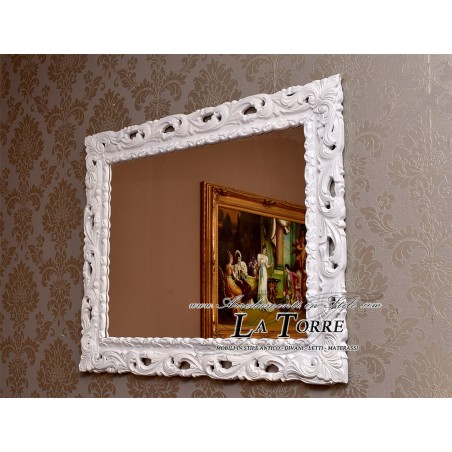Specchiera classica Cornice traforata Quadro legno bianco stile barocco GGB