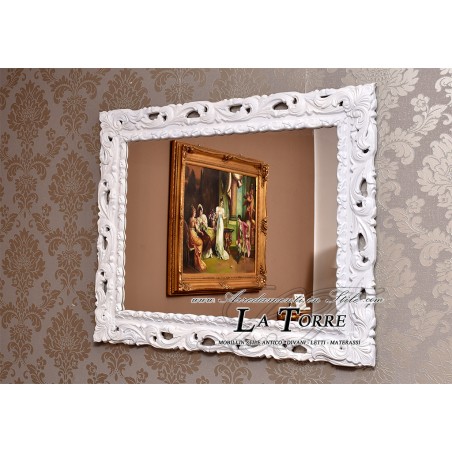 Classic mirror Perforated frame GGB baroque style white wooden picture
