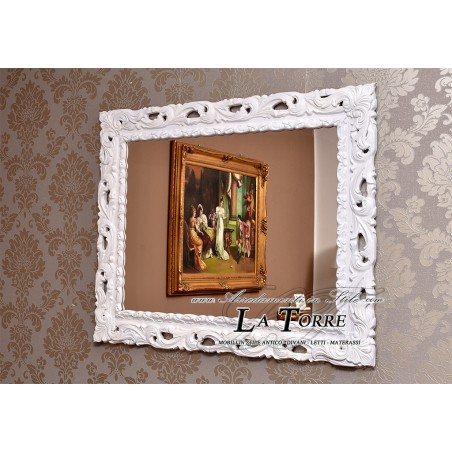 Specchiera classica Cornice traforata Quadro legno bianco stile barocco GGB
