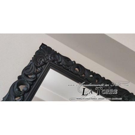 Specchio specchiera cornice classica traforata stile barocco su misura legno nera 1135n