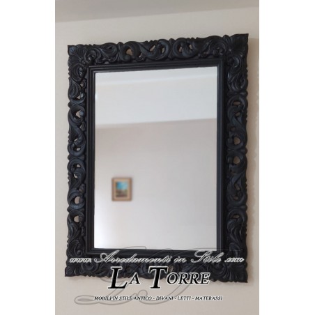 Specchio specchiera cornice classica traforata stile barocco su misura legno nera 1135n