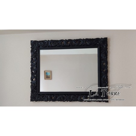 Specchio specchiera cornice classica traforata stile barocco su misura legno nera 1135n