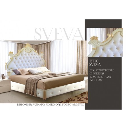Barockes Doppelbett aus Öko-Leder, Massivholz, Gold und Silber Sveva