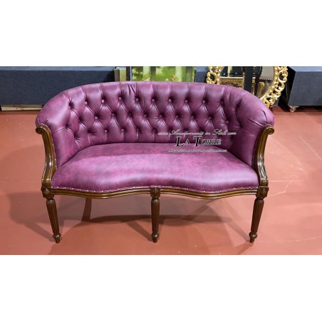 Victorian Style Isabelle Sofa Armchair Ministerial Presidential Walnut English Burgundy Faux Leather